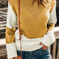 Two-Tone Openwork Rib-Knit Sweater