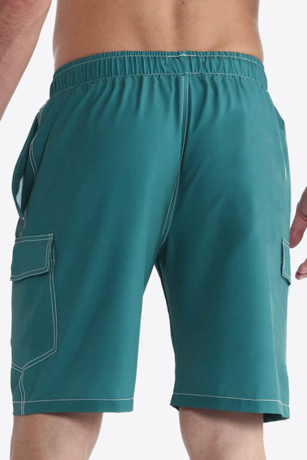 Contrast Stitching Drawstring Waist Cargo Shorts