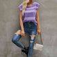 Striped Round Neck Cap Sleeve Knit Top