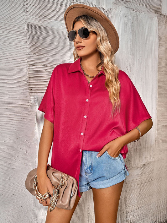 Button Front Dolman Sleeve Shirt