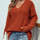 Distressed V-Neck Rib-Knit Sweater
