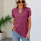 Pom-Pom Trim Petal Sleeve Notched Neck Top