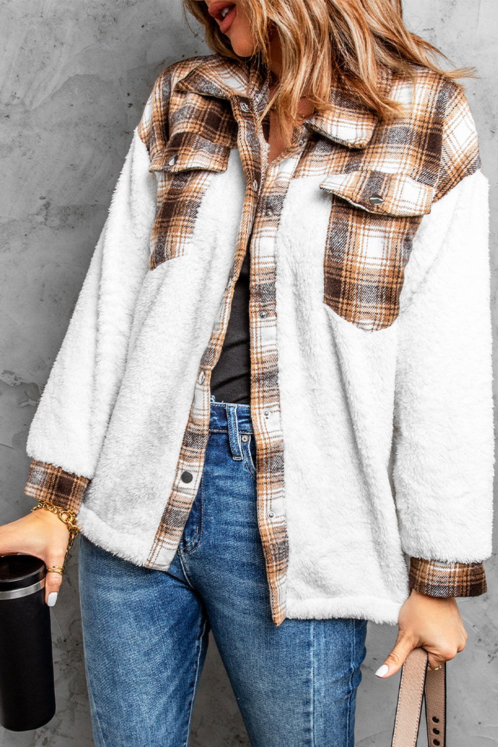 Plaid Snap Front Fleece Shacket