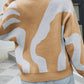 Two-Tone Ribbed Trim Johnny Collar Sweater