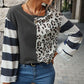 Leopard Striped Round Neck Long Sleeve Tee