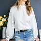 Frill Trim Balloon Sleeve Textured Blouse