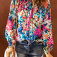 Floral Tie Neck Balloon Sleeve Top