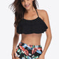 Two-Tone Ruffled Halter Neck Two-Piece Swimsuit