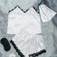 Lace Trim Cami, Shorts, Eye Mask, Scrunchie, and Bag Pajama Set
