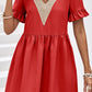 V-Neck Flounce Sleeve A-Line Dress