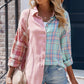 Plaid Color Block Textured Drop Shoulder Shirt Jacket