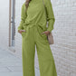 Double Take Full Size Textured Long Sleeve Top and Drawstring Pants Set