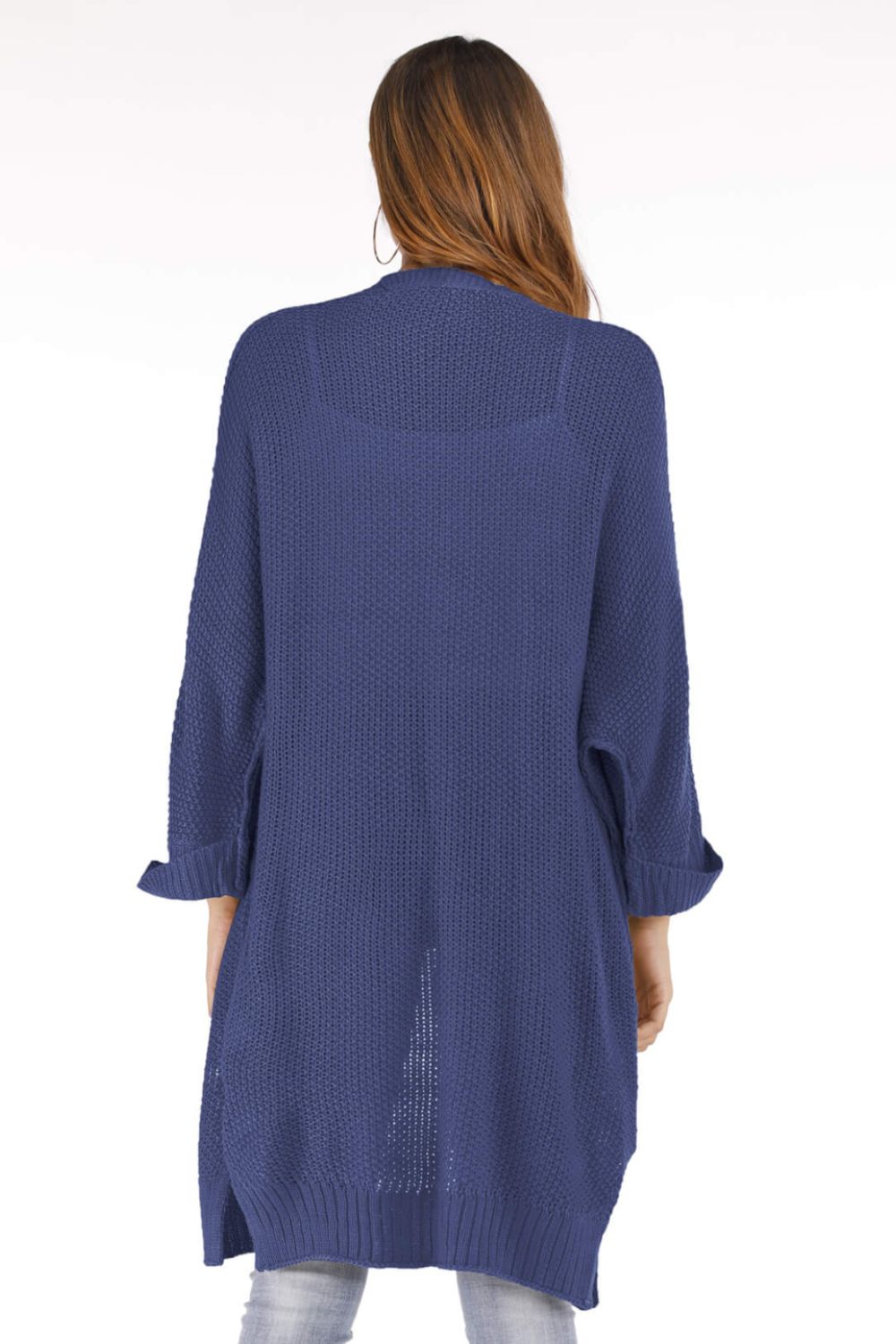 Open Front Slit Exposed Seam Cardigan