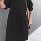 Buttoned Round Neck Puff Sleeve Dress