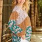 Floral Color Block Balloon Sleeve Blouse