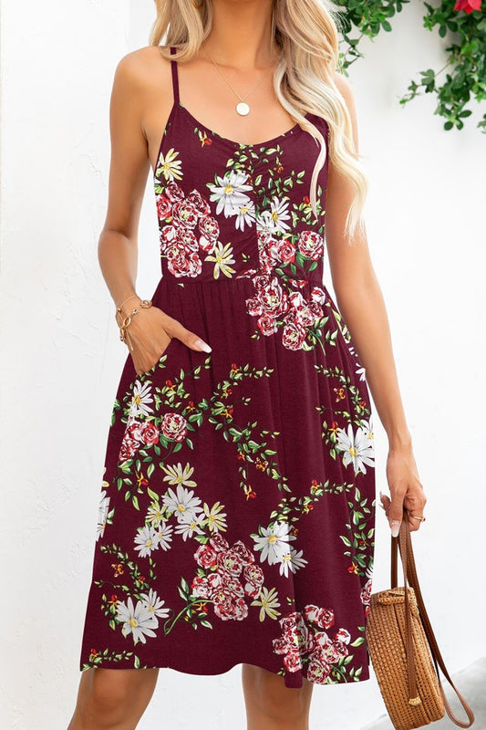 Floral Spaghetti Strap Dress with Pockets