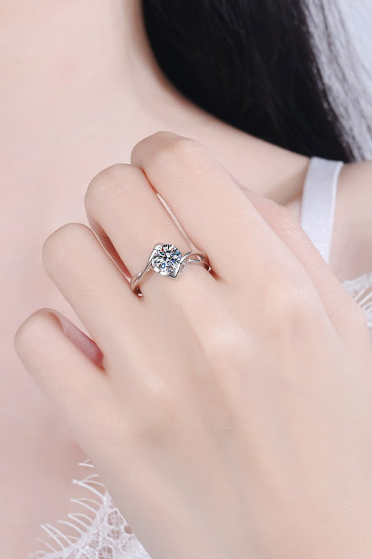 1 Carat Moissanite Rhodium-Plated Solitaire Ring