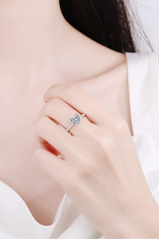 1 Carat Moissanite Heart Side Stone Ring