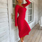 Ribbed V-Neck Midi Sweater Dress