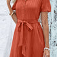 Textured Tie Belt Short Sleeve Dress