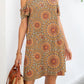 Printed Round Neck Cold-Shoulder Dress