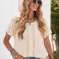 Crochet Eyelet Buttoned Short Sleeves Top