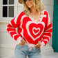 Heart Pattern Distressed Sweater