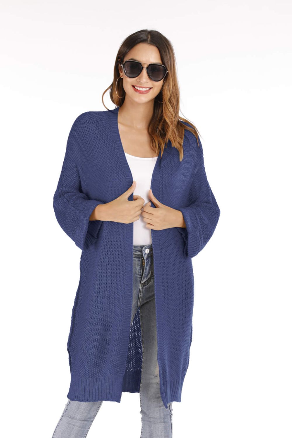 Open Front Slit Exposed Seam Cardigan