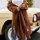 Fringe Hem Open Front Ribbed Trim Cardigan