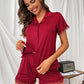 Lace Trim Button Front Top and Shorts Lounge Set