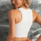 Half Button Ribbed Cropped Tank Top