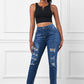 High-Rise Distressed Hem Detail Jeans