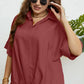 Plus Size Collared Half Sleeve Hem Detail Top