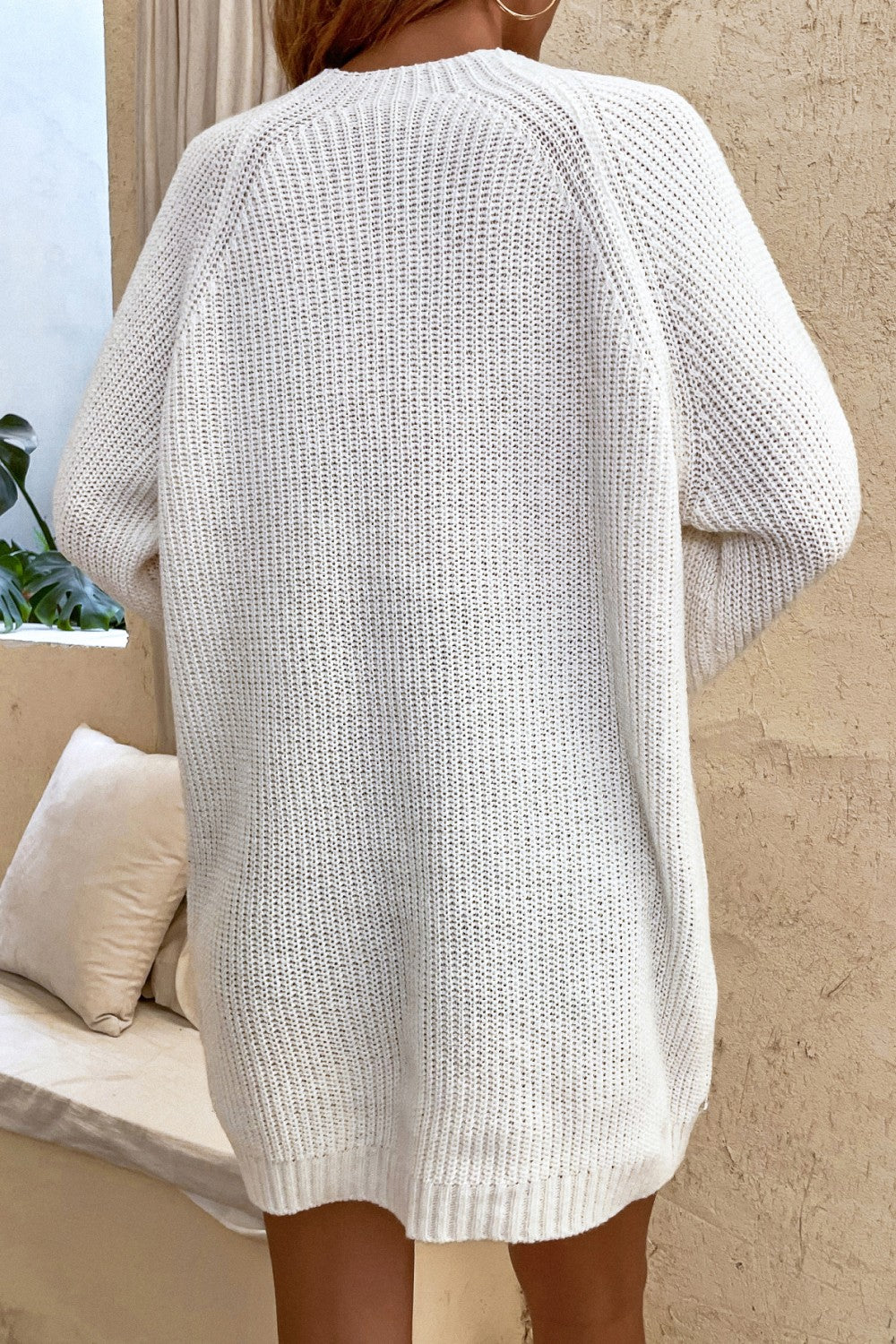 Lace-Up Balloon Sleeve Sweater Dress