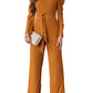 Belted Long Puff Sleeve V-Neck Jumpsuit