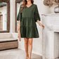 V-Neck Three-Quarter Flounce Sleeve Tiered Dress