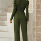 Belted Long Puff Sleeve V-Neck Jumpsuit