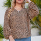 Plus Size Animal Print Balloon Sleeve V-Neck Blouse