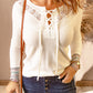 Contrast Lace-Up Long Sleeve Top