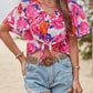 Floral V-Neck Flutter Sleeve Blouse