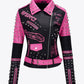 Full Size Contrast Letter Print Studded PU Leather Jacket