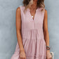 Frill Trim Notched Sleeveless Tiered Dress