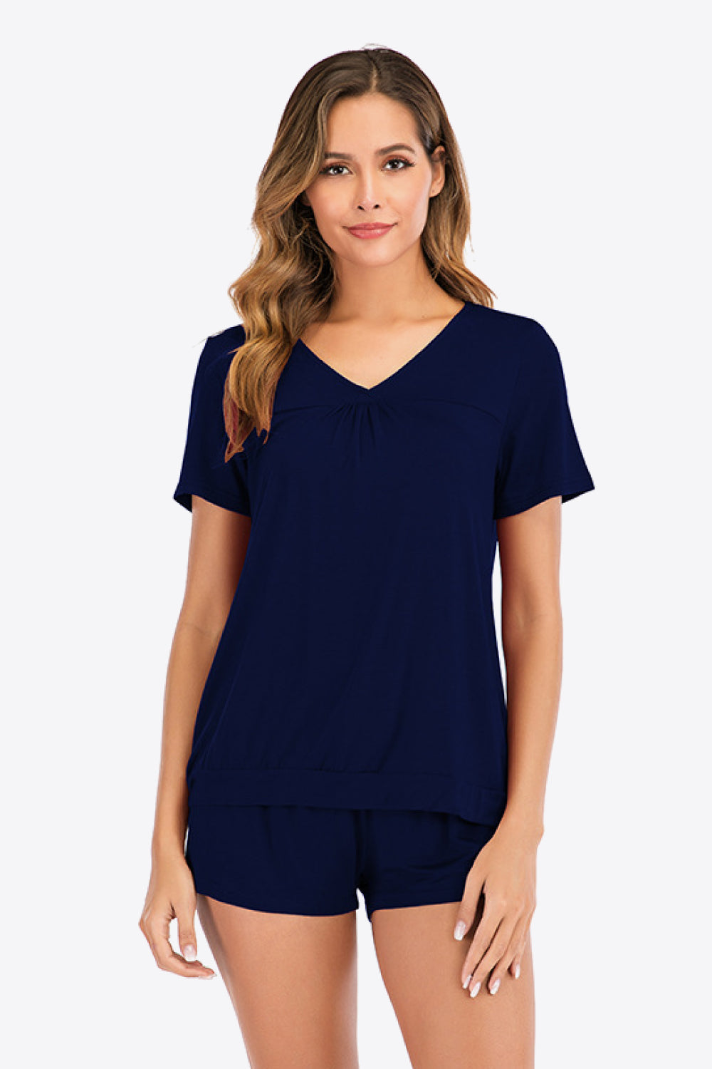 Gathered Detail V-Neck Top and Shorts Lounge Set