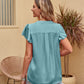 Flutter Sleeve Notched Neck Satin Blouse