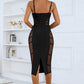 Spaghetti Strap Spliced Mesh Slit Back Dress