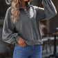 Quarter-Snap Collared Lantern Sleeve Sweatshirt