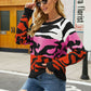 Cozy Venue Printed Raglan Sleeve Ribbed Trim Sweater