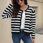 Striped Button Down Round Neck Cardigan