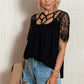 Strappy Neck Spliced Lace Eyelash Trim Blouse