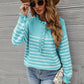 Striped Half-Button Frill Trim Sweater